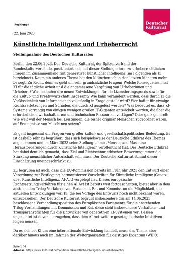 Cover Künstliche Intelligenz und Urheberrecht