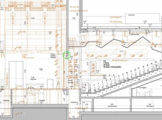 Plan der Bühnentechnik der Staatsoperette Dresden im Kraftwerk Mitte